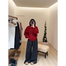 批发实拍实价 新年红色韩系慵懒风麻花<b class='q'>宽松</b>圆领加厚套头针织<b class='q'>毛衣</b>