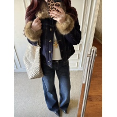 批发实拍实价 毛毛领牛仔外套女秋冬新款短款上衣女