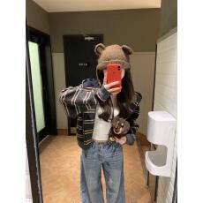 批发实拍实价 韩系条纹撞色连帽长袖外套秋冬<b class='q'>宽松</b>慵懒风设计感开衫