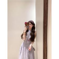 批发实拍实价 紫色印花无袖<b class='q'>连衣裙</b>女夏季新款宽松显瘦设计感飘逸长裙