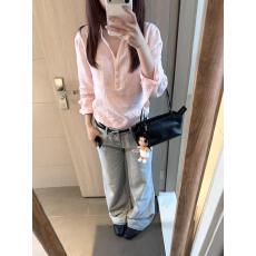 批发实拍实价 夏季新款女韩版宽松休闲百搭复古polo领长袖<b class='q'>衬衫</b>上衣