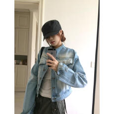 批发美式水洗<b class='q'>牛仔</b>立领外套女春秋复古做旧设计感洋气刺绣夹克上衣