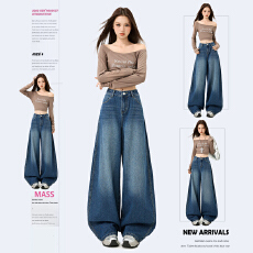 批发实拍高品质<b class='q'>女装</b>爆款浅蓝和复古蓝阔腿弯刀裤S-2XL