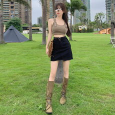 批发实拍高品质爆品A字短裙黑色米白半身裙女<b class='q'>夏</b>季 有腰带 XS-XL