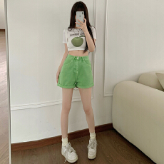 批发实拍高品质夏日多彩<b class='q'>糖果</b>系高腰卷边百搭<b class='q'>糖果</b>色a字短<b class='q'>裤</b>S-XL