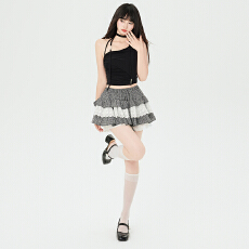 批发实拍高品质女装蛋糕蓬蓬裙短裙爆款灰白格和白色两个色S-XL