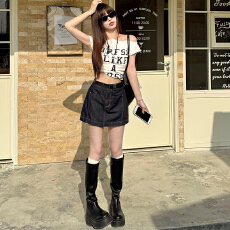 批发实拍高品质辣妹爆款短裙米白色和丹宁色短裙内含安全裤 XS-XL