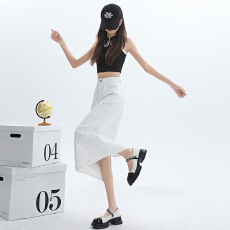 批发实拍高品质【爆款可调节裙】白钻设计感后开叉中长半身裙 XS-XL