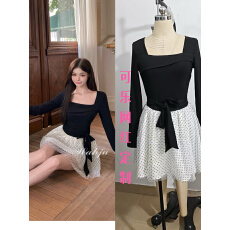 批发画解WAHJU 马德里假日 少女千金风<b class='q'>波点</b>拼接设计收腰显瘦<b class='q'>连衣裙</b>秋