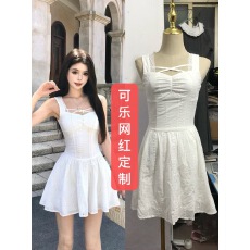 批发法式气质无袖背心白色连衣裙子女2026年夏季新款绝美蕾丝收腰短裙