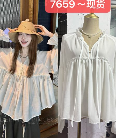 돈 미 서부 3 8 생방송 있음 열기 저항 주름 아세트산 수공 펌프 Pleat 프릴 요정 인형 셔츠 맨위