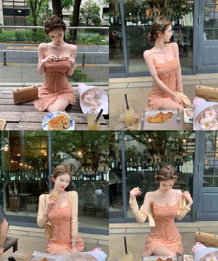 jmshop 작은 남자 여름 노래 주간 실크 아마 오픈 가디건 얇은 스타일 여성 프린트 슬립 드레스 투피스 세트
