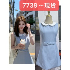 批发JMSHOP 温莎小姐 TR斜纹<b class='q'>西装</b>料娃娃领连衣裙A字无袖背心裙