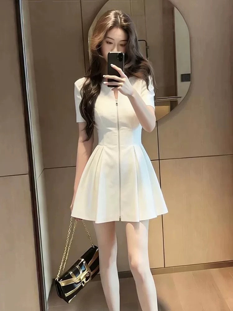 프랑스식 작은 샤넬 스타일 품격 허리 수축 슬림해 보이는 여성 드레스 여름 미니멀리즘 패션 고급 센스 관대 한 점잖은 치마