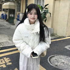 批发灯芯绒波点羽绒棉服女2025冬季新款加厚宽松毛领面包服外套上衣