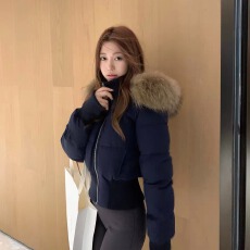 批发2025冬季新款小海鸥辣妹毛领连帽加厚棉服女甜美韩版收腰短款棉