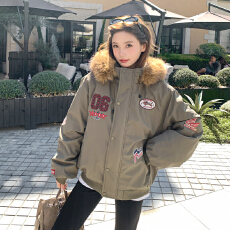 实拍赵露思同款2026冬季新款美式复古连帽毛领派克棉服情侣棉服