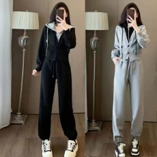 批发网红炸街<b class='q'>运动</b>休闲套装女秋季显瘦时尚洋气假两件卫衣束脚裤两件套