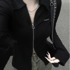 批发【250克仿棉坑条，高质量】黑色拉链<b class='q'>长袖</b>开衫修身防晒上衣