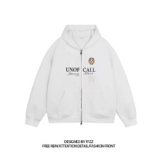 批发双头拉链韩版薄款加绒连帽宽松印花卫衣开衫外套