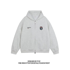 批发双头拉链韩版薄款加绒连帽宽松印花卫衣开衫外套