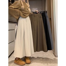 批发杏色西装半身裙女裙子2025<b class='q'>新款</b>显瘦百褶a字梨型身材遮胯黑色长裙