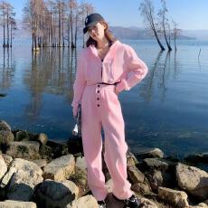 批发休闲洋气套装女<b class='q'>春</b>秋新款韩版长袖粉色减龄时尚卫衣外套百搭两件套