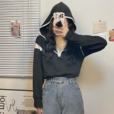 今年流行漂亮假两件连帽针织衫上衣女新款长袖内搭打底衫潮