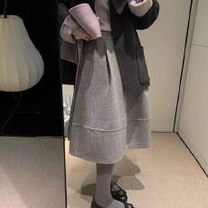 批发复古毛呢A版半身裙女秋冬新款韩系极简压褶<b class='q'>显瘦</b>中长裙