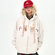 批发【华棉复合】日系刺绣小狗<b class='q'>开衫</b>卫衣外套女<b class='q'>秋季</b>薄款设计感学院风