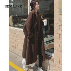 2025秋冬新款时尚韩版羊羔毛外套女大衣ins中长款外套咖色上衣冬