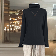 批发秋冬新款堆堆领长袖t恤冬季加绒加厚打底衫<b class='q'>女装</b>中年妈妈保暖上衣