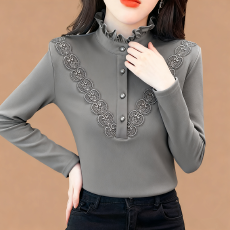 批发秋冬新款堆堆领长袖t恤冬季加绒加厚打底衫<b class='q'>女装</b>中年妈妈保暖上衣