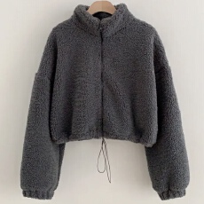 批发韩国chic秋冬新款<b class='q'>气质</b>立领拉链式毛绒绒设计感百搭短款棉衣外套女