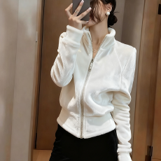 批发韩版白色立领短款丝绒外套2025秋冬新款超好看<b class='q'>气质</b>掐腰外穿上衣