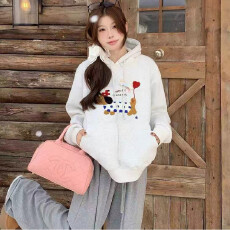 韩版个性可爱趣味印花宽松加绒加厚双层连帽上衣250克大卫衣