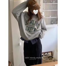 批发<b class='q'>韩国</b>东大门复古美式字母印花宽松圆领休闲百搭长袖<b class='q'>卫衣</b>