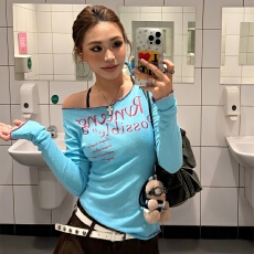 批发防晒罩衫薄款长袖<b class='q'>t</b><b class='q'>恤</b>女早秋复古<b class='q'>露肩</b>甜辣上衣潮