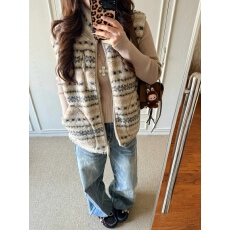 批发复古费尔岛提花羊羔毛<b class='q'>马甲</b><b class='q'>男</b>女新款立领保暖毛绒一体<b class='q'>马甲</b>学生