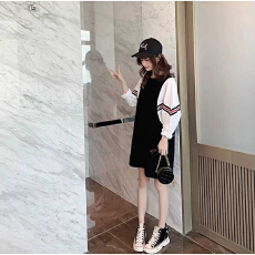 批发连衣裙女2025春秋装新款<b class='q'>韩版</b>宽松假两件蝙蝠袖中长裙休闲卫衣裙子