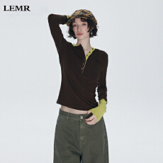 批发美式假两件撞色长袖T恤春秋设计新款<b class='q'>修身</b>打底上衣百搭时尚