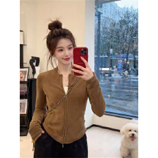 批发罗纹德绒270克1*1】高级感开衫外套<b class='q'>修身</b>显瘦双拉链上衣