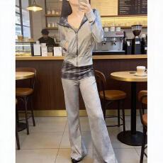 批发韩版2025年<b class='q'>秋</b>季新款时尚显高修身显瘦女装套装女连帽拉链开衫卫衣