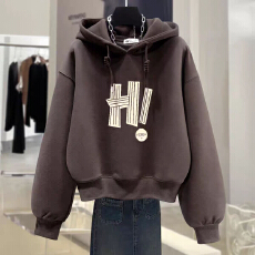 批发连帽<b class='q'>卫衣</b>女加绒2025新款春秋冬薄款美式字母潮牌宽松上衣<b class='q'>外套</b>短款