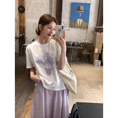 批发 官图 21支纯棉210克（100%棉）短袖T恤女宽松大码印花