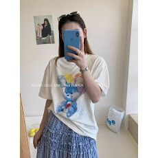 官图 21支纯棉210克100%棉短袖T恤女宽松大码印花