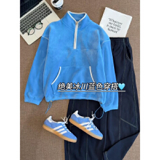 批发 CHAO级推荐！冰川蓝双面奥粒绒卫衣女冬季慵懒松弛感宽松套头