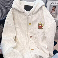 批发华棉复牛奶丝/银狐绒】<b class='q'>小熊</b>刺绣<b class='q'>卫衣</b>春秋季学院风连帽外套