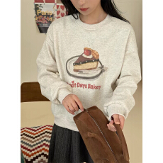 批发韩国东大门减龄显瘦宽松小蛋糕印花圆领<b class='q'>套头卫衣</b>