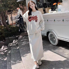 套装女秋冬港风小众百搭宽松套头字母卫衣休闲半身裙时尚两件套